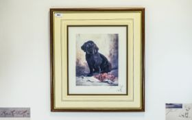 John Trickett Ltd and Numbered Edition Pencil Signed Colour Lithograph - Titled ' Black Labrador '