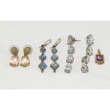 Three Various Pairs of Earrings and a Gold Charm, comprising Swarovski earrings with peach drops,