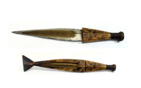 Early 20thC African Dagger, Scabbard in the form of a fish. The blade measures 8.5 inches.