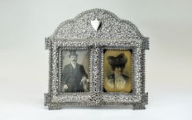 Anglo - Indian Late 19th Century Impressive Very Ornate and Shaped Silver Twin Photo Frame,