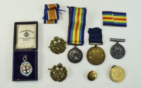 Military Interest Two WW1 Medals And Paperwork, 2 WW1 Medals, Associated Badges,