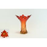 Murano Studio Art Glass Vase, In Red and Orange Colour way. c.1960's. Stands 10 Inches High.