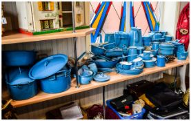Hungarian Blue Enamel and Tin Kitchen/Serve Ware Very large and extensive collection of vintage tin