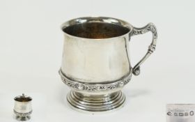 A Good Quality and Solid Silver Christening Cup From The 1930's with Celtic Style Decoration to