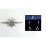 Swarovski Statement Earrings and Brooch Pretty star burst brooch in silver tone with central