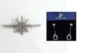 Swarovski Statement Earrings and Brooch Pretty star burst brooch in silver tone with central