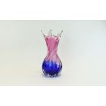 Murano Studio Art Glass Vase In Pink and Blue Colour way. c.1960's. Excellent Condition.