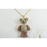 Pink and Multi Crystal Teddy Bear Pendant and chain,