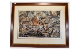 Alan Hunt Limited Edition Print 'A restful interlude for a mother tiger' pencil signed by Alan