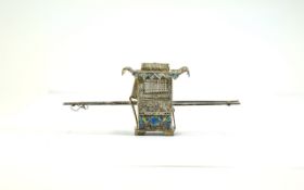 Chinese 19th Century Very Finely Made Miniature Silver and Enamel Model Rickshaw. 900 Silver.