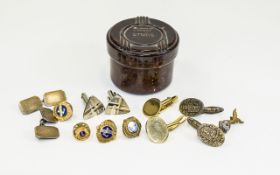 Mixed Lot Comprising Two Pairs Of Silver Cufflinks, Four Lions Club Pin Badges And R.A.F.