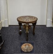 Anglo Indian - Very Fine Small Circular Shaped Marquerty Ebony and Bone Inlaid Occasional Table. The