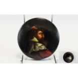 French 18th / 19th Century Hand Painted Paper Mache on Wood Round Lidded Snuff Box,