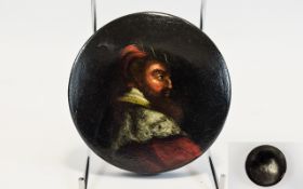 French 18th / 19th Century Hand Painted Paper Mache on Wood Round Lidded Snuff Box,