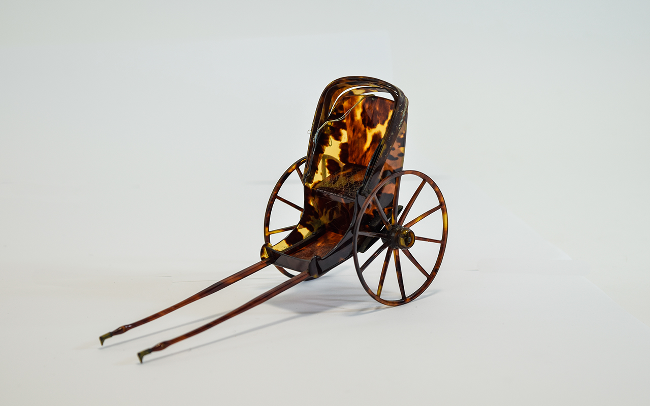 A 19th Century Rare and Very Fine Tortoiseshell Miniature Model of a Victorian Single Horse Drawn