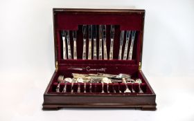 Canteen of Cutlery, Community Plate,,housed in a walnut hinged case.