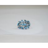 Swiss Blue Topaz Leaf and Branch Ring, twelve marquise cut Swiss blue topaz,