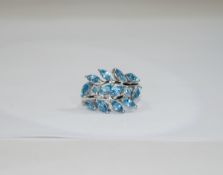 Swiss Blue Topaz Leaf and Branch Ring, twelve marquise cut Swiss blue topaz,