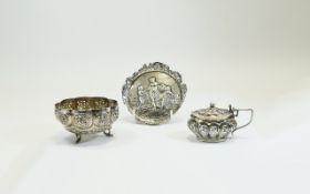 A Small Collection of Antique Silver Items ( 3 ) Comprises 1/ Victorian Circular Embossed Silver