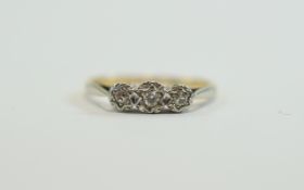 18ct Gold and Platinum Set - 3 Stone Diamond Ring, Illusion Set & Bright Diamonds.