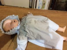 Early 20thC Composite Doll, unmarked head, moving eyes, open mouth, moveable joints,