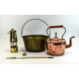 Collection of Copper and Brass Items Approx 6 items in total to include brass miners lamp, Jam pan,