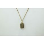Queen Elizabeth II Small 9ct Gold Ingot Attached to a 9ct Gold Curb Chain.