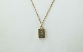 Queen Elizabeth II Small 9ct Gold Ingot Attached to a 9ct Gold Curb Chain.