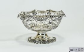 Mappin & Webb Top Quality and Impressed Silver Pedestal Bowl with Elaborate Openwork Decoration to