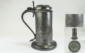 A Rare Charles II Pewter Beefeater Flagon with Inscription Sibbertoft 1684 with Plain Drum
