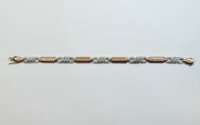 Ladies Two Tone 9ct Gold Diamond Bracelet, Alternating Copper & White Gold Links Set With Approx 4.