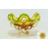 Murano - Heavy Art Glass Bowl, From The 1960's, Lime and Pink/Red Colour way. Attractive Shape.