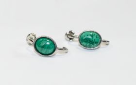 Malachite J-Hoop Earrings, two oval cabochons of the unique green stone, totalling 8.