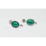 Malachite J-Hoop Earrings, two oval cabochons of the unique green stone, totalling 8.