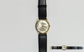 Gents 9ct Gold Eterna Wristwatch, Silvered Dial With Gilt Baton Numerals & Hands, Centre Seconds,