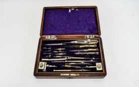 A Fine Quality - Delux Draughtsman's Set From The 1930's. Some Instruments with Ivory Handles.