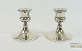 Elizabeth II Pair of Fine Silver Squat Candlesticks with Circular Bases.
