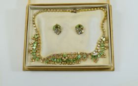 Pale Green and AB Crystal Necklace and E