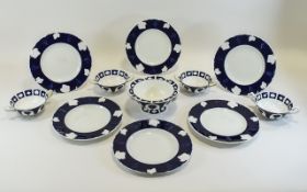 A Fine Hand Painted Set of Six Cobalt Bl