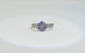 9ct White Gold Diamond and Tanzanite Cl