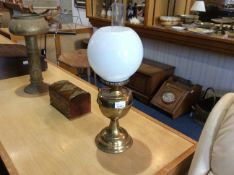Brass Oil Lamp Milk Glass Globular Shade