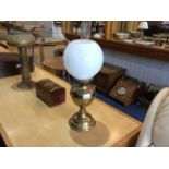 Brass Oil Lamp Milk Glass Globular Shade