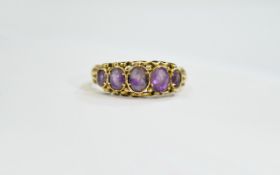 Victorian - Attractive 15ct Gold 5 Stone Amethyst Set Ring. Marked 15ct.