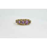 Victorian - Attractive 15ct Gold 5 Stone Amethyst Set Ring. Marked 15ct.