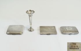A Collection of Antique Silver Cigarette Cases ( 3 ) All Fully Hallmarked, Various Sizes,