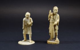 Japanese Late 19th Century Well Carved Ivory Figures ( 2 ) 1/ Fisherman with Catch and Net. 4.