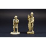 Japanese Late 19th Century Well Carved Ivory Figures ( 2 ) 1/ Fisherman with Catch and Net. 4.