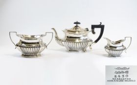 George V Silver Plated 3 Piece Tea Service with Fluted Half Body Decoration. In Excellent Condition.