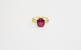 Ruby Solitaire Ring, a rich red oval cut ruby of 6.