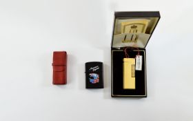 Dunhill - Vintage Rollagas Lighter with 1/ Yellow Enamel and Gold Finish with Papers and Box.